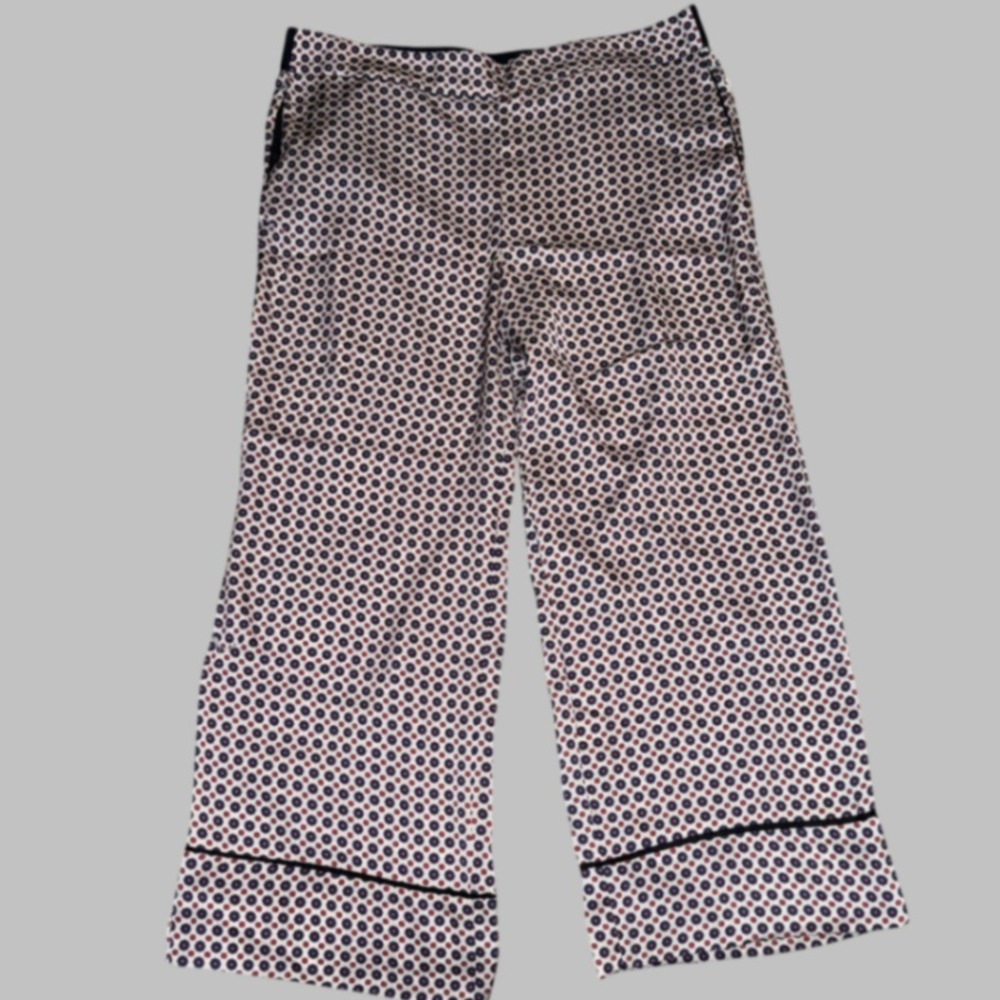 Zara Basic Women Navy Red Geometric Tile Print Wide Leg Pajama Style Pants Small